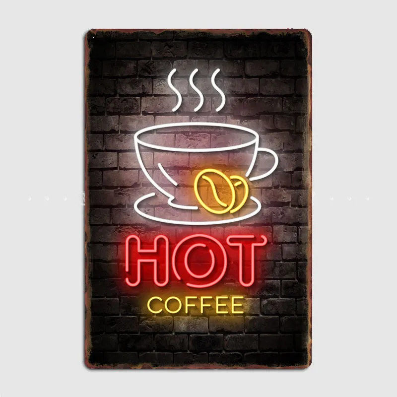 Coffee Neon Metal Sign Poster Garage Living Room Decoration Cinema Living Custom Tin Vintage Home Decorations Wall Decor