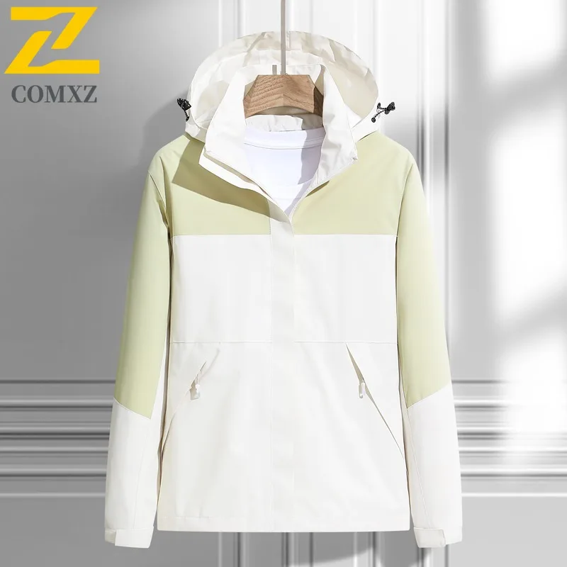 

COMXZ Мужская куртка Techwear 2025 Легкая ветрозащитная куртка для пешего туризма, путешествий, кемпинга, верховойдителя, осенняя свободная куртка с капюшоном