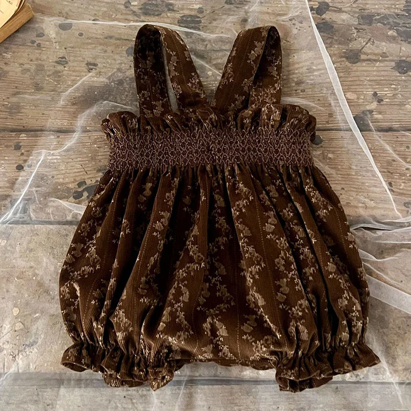 Pakaian Anak Gaya Korea Musim Semi Baru 2026, Kaos Katun Lengan Panjang Motif+Celana Jumpsuit Korduroi, Set Pakaian Bayi Perempuan