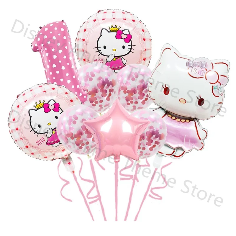 1Set Hello Kitty Theme Birthday Party Foil Balloons Decoration Baby Shower Girl Party Pink KT Cat Helium Ballon Decor Supply