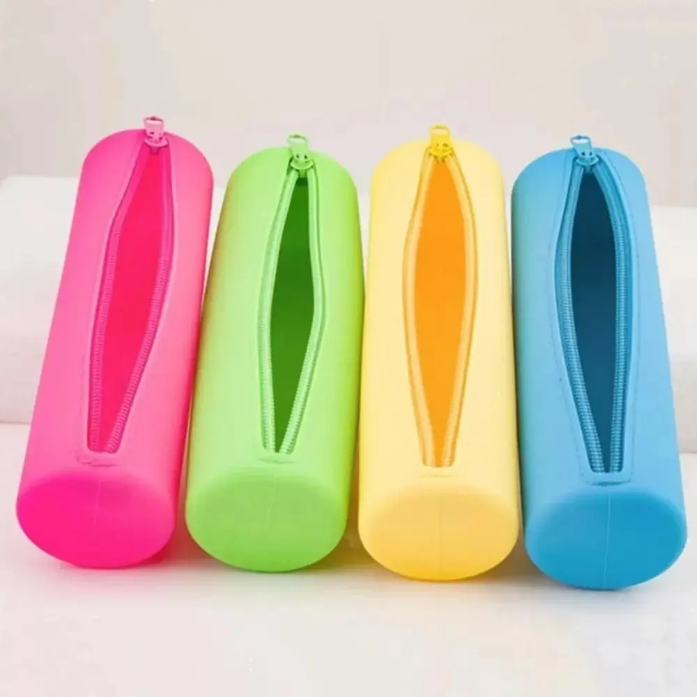 Portable Waterproof Silicone Pencil Case Simple Large Capacity Pen Bag Gradient Color Multifunction Cosmetic Bag