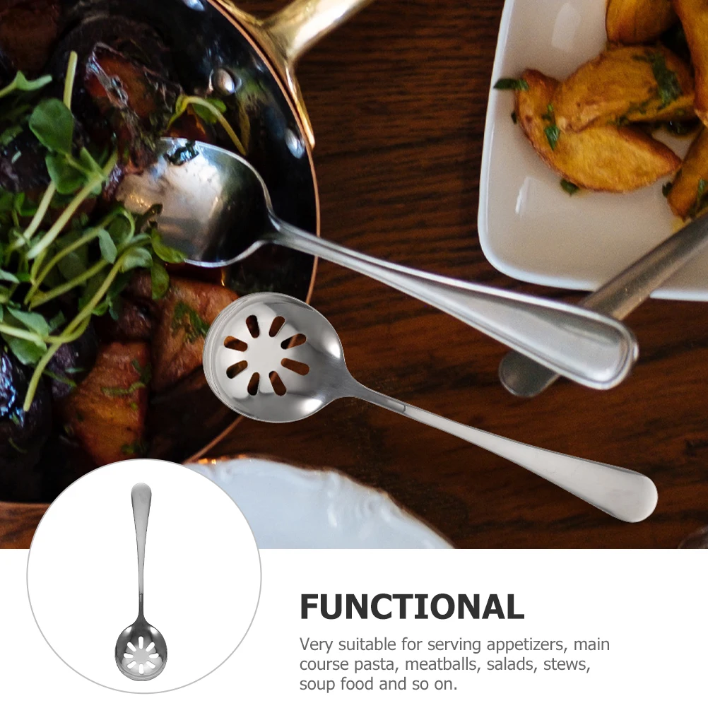 

1pc Slotted Stainless Steel Kitchen Utensils Reusable Serving Spoon for Soup Salad Pasta Ergonomic Perforated Spoon Small Metal