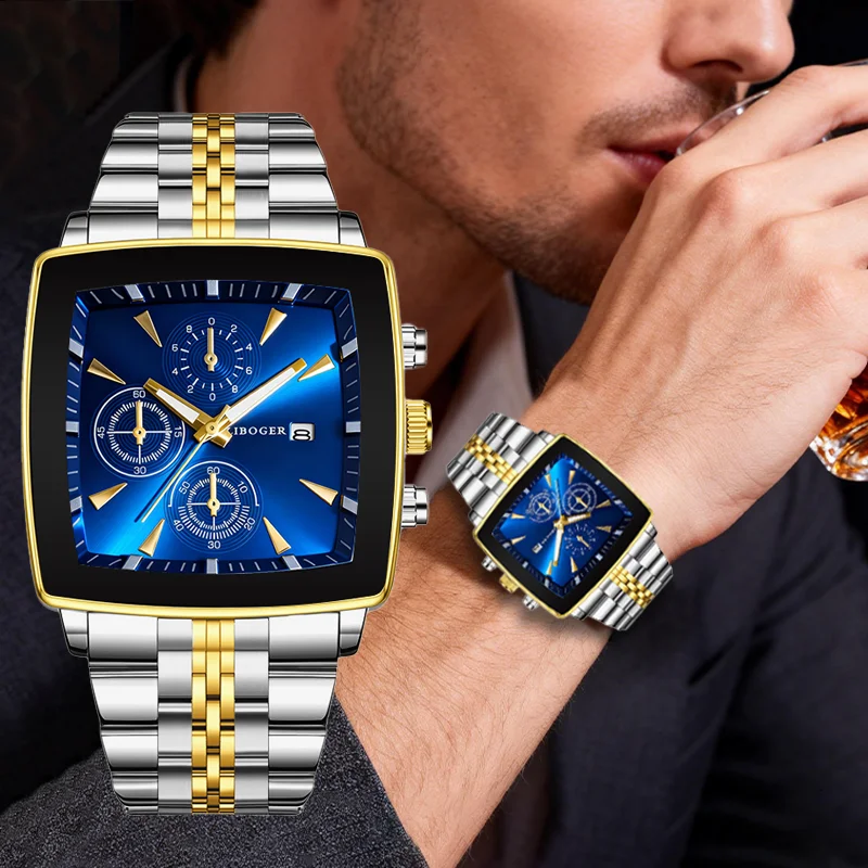 New men's fashionable quartz watch with square dial, perfect for daily commuting and a wedding gift for friends