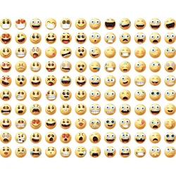 1200 Pcs of 120 Assorted Cartoon Round Happy Face Expression Stickers, 0.5 Inch Diameter, Paper, Self-Adhesive, Reusable.