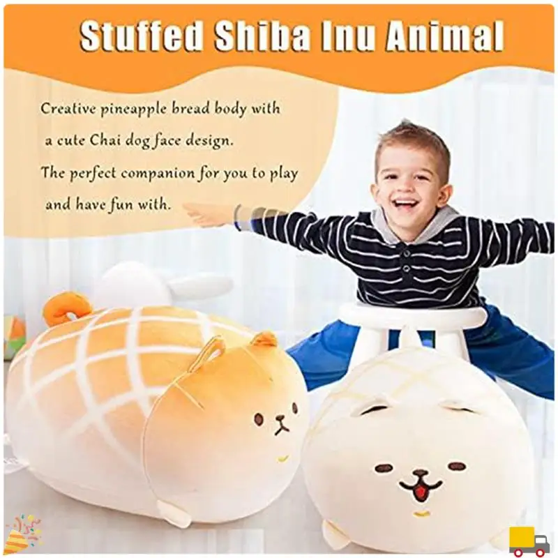 

Stuffed Animal Shiba Inu Plush Toy, Soft Dog Shape Pineapple-Bun Bread Pillow, Cute Akita-Doll Best Gifts Durable White