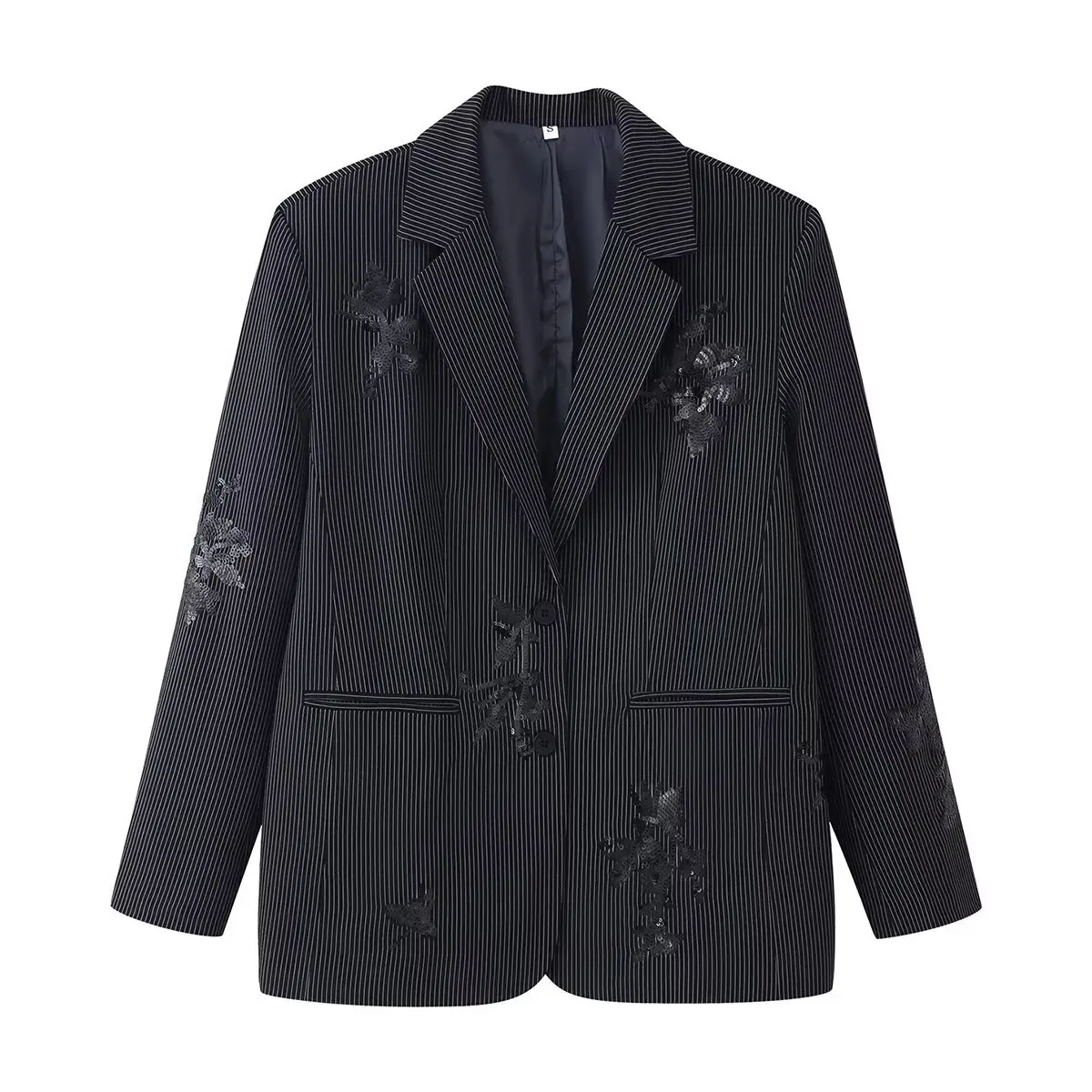 

New Women's Embroidered Sequin High Waist Casual Pants Sets Chic Black Pinstripe Blazer Wide Leg Pants For Women High Waist 27TZ