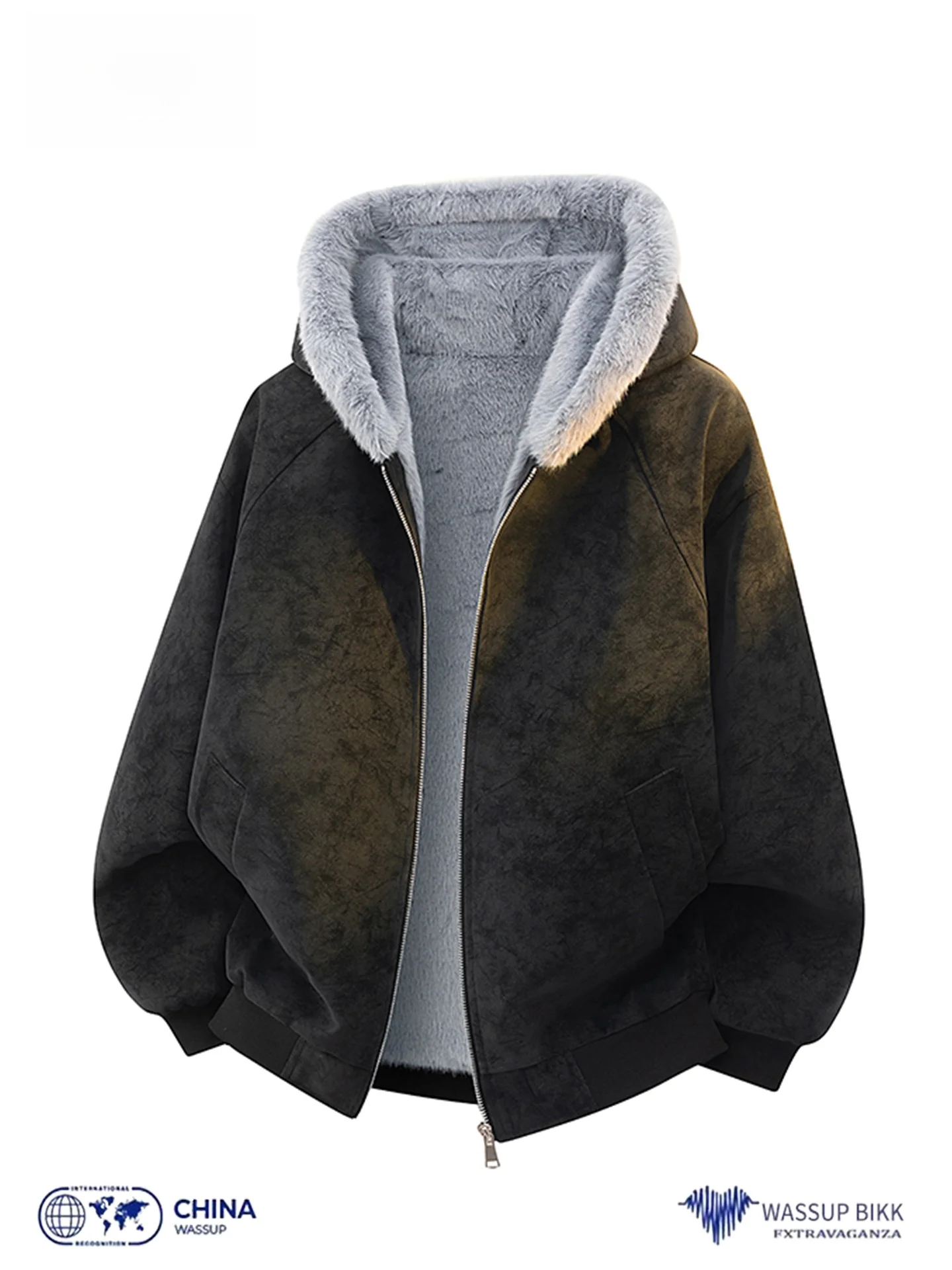 

Wassup Bikk Men's Fce Lined Thiened PU Leather Cotton Jaet Winter Warm Coat with Hood Long Sve Regular Fit Coat