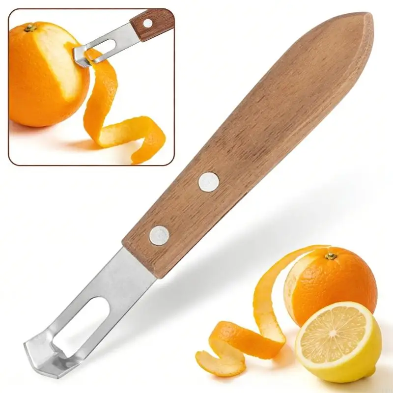 304 Stainless Steel Fruit Grater with Comfortable Walnuts Grip Portable Ergonomic Handle Fruit Peeler