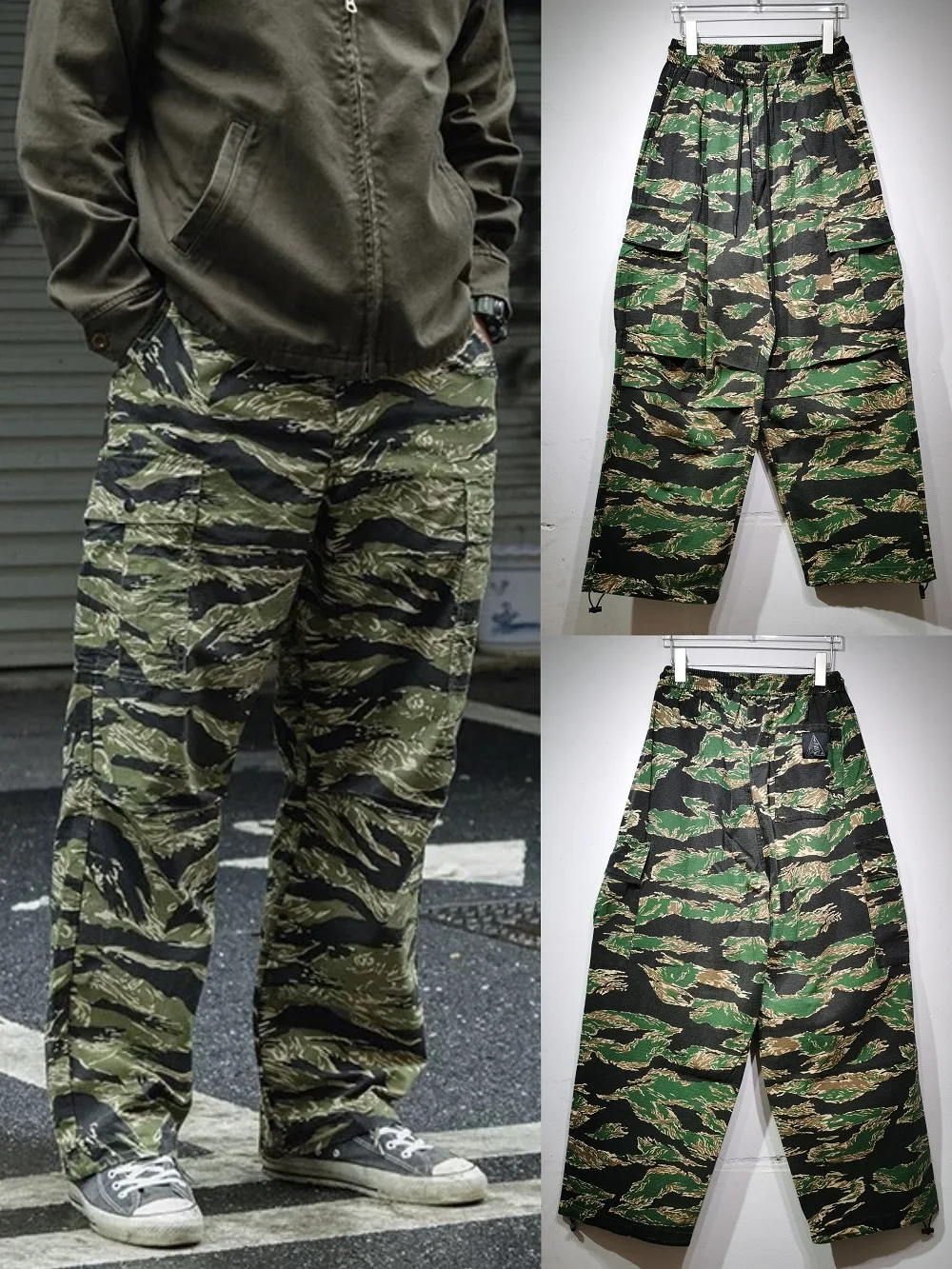 ストリートウェア ワイドレッグ パッチワーク 迷彩 カーゴパンツ メンズ レディース オーバーオール パラトルーパーパンツ アメリカンレトロ ルーズ ストレートレッグ