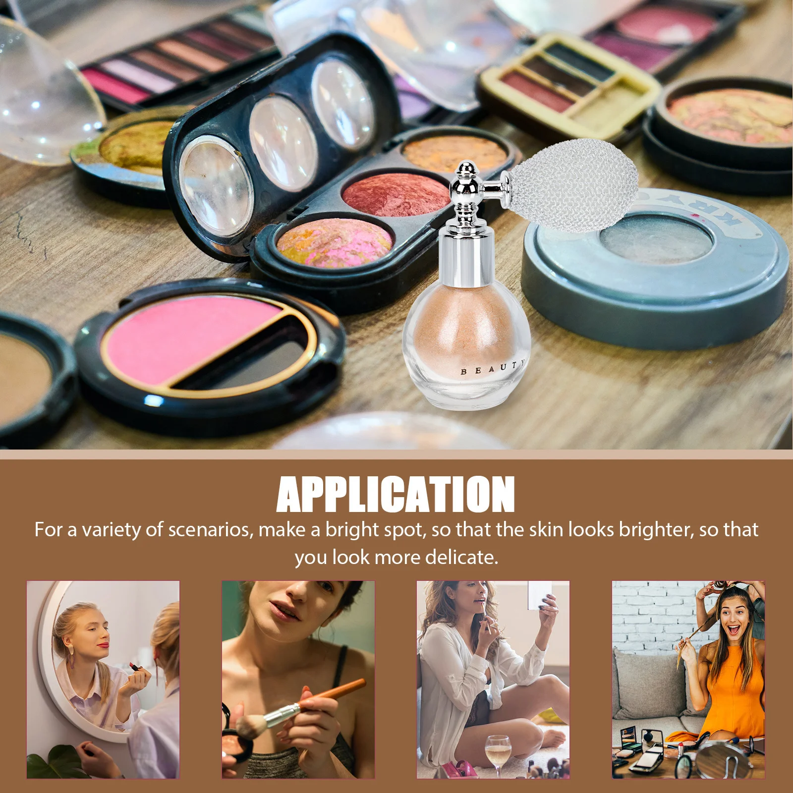 สเปรย์ไฮไลท์เตอร์แต่งหน้าอเนกประสงค์แบบผงกลิตเตอร์สีทอง ขวดสวยงาม พกพาสะดวกสำหรับงานแต่งงาน งานพรอม และบนเวที