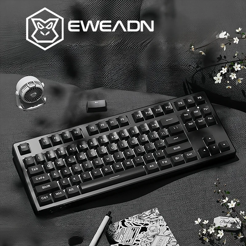 EWEADN MT108 Teclado Mecânico Sem Fio Bluetooth USB 87 Teclas Interruptor Vermelho Tri-Mode Retroiluminação Branca Compatível PC Laptop Tablet