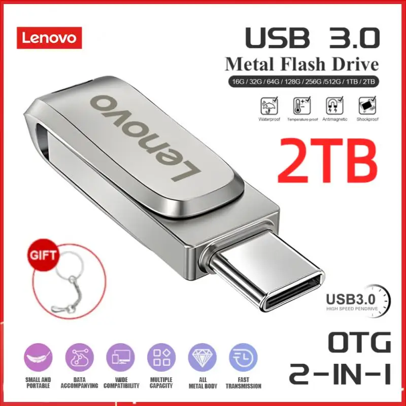 Lenovo 2 In 1 2Tb Usb 3.0 Flash Drive 1Tb High-Speed Type-C Pen Drive Metaal Waterdicht Pendrive Voor Computer Opslagapparaten