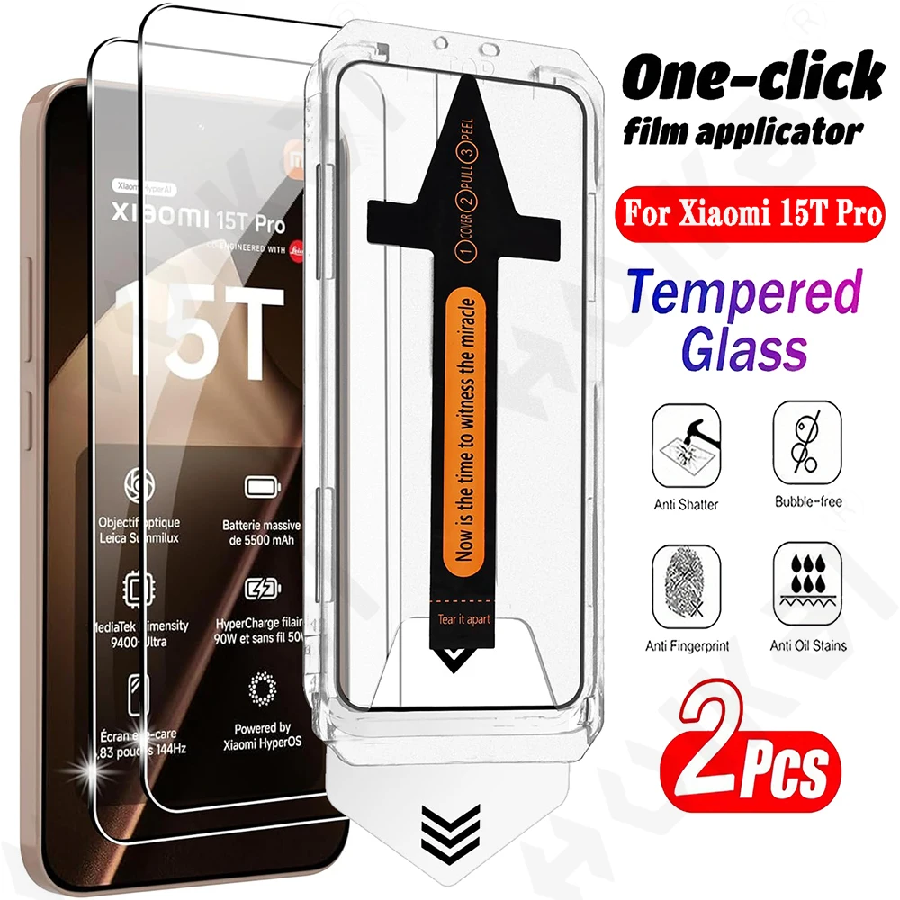 2 Pack For Xiaomi 15T Pro 15T Redmi Note 14 Pro Plus Tempered Glass Screen Protector Auto Dust-Elimination Bubble Free HD Clear