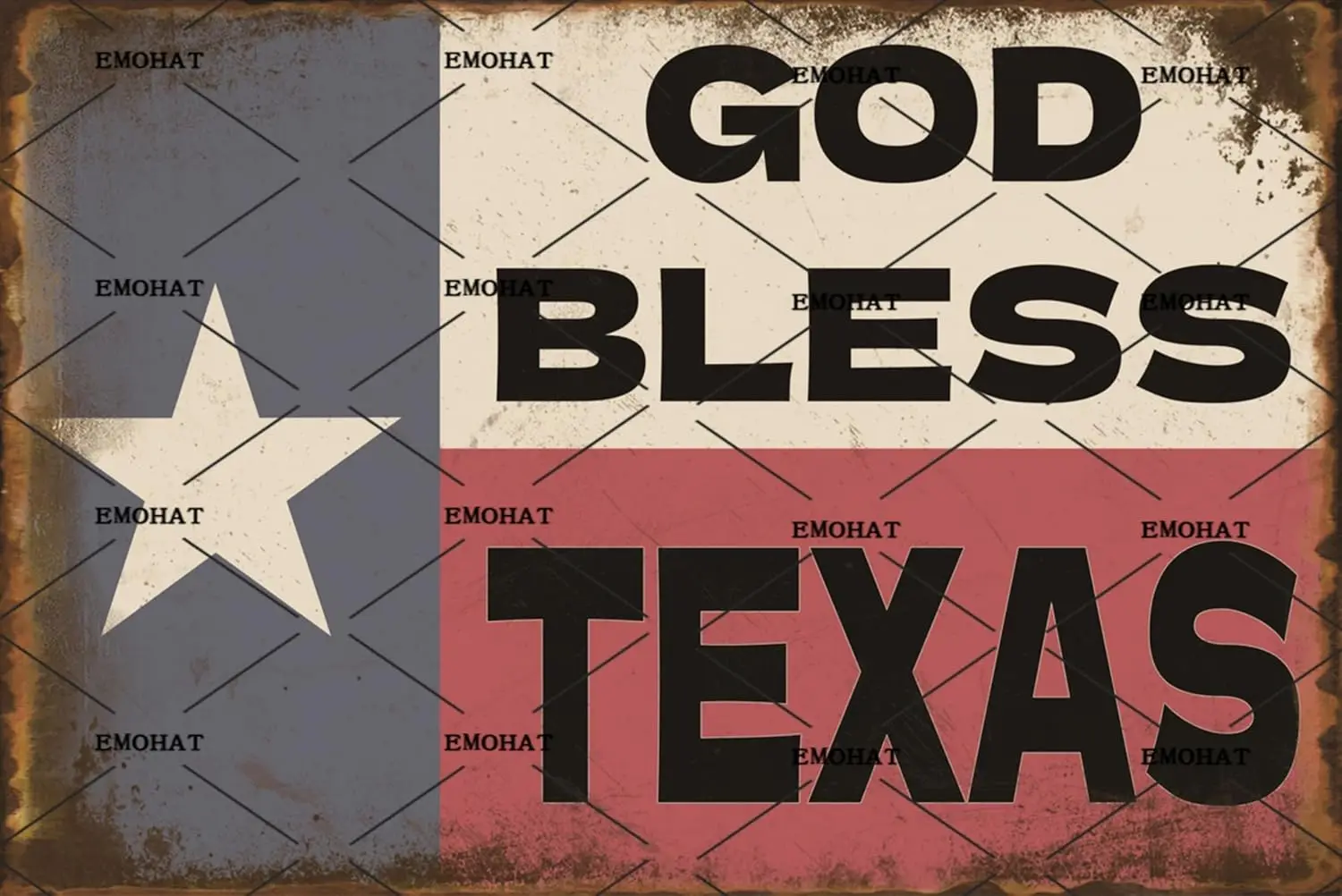 EMOHAT Vintage Wall Decor Tin Sign God Bless Texas Metal Plaque Texas State Flag Texans Wall Art Decor Poster Garage Man Cave Ho