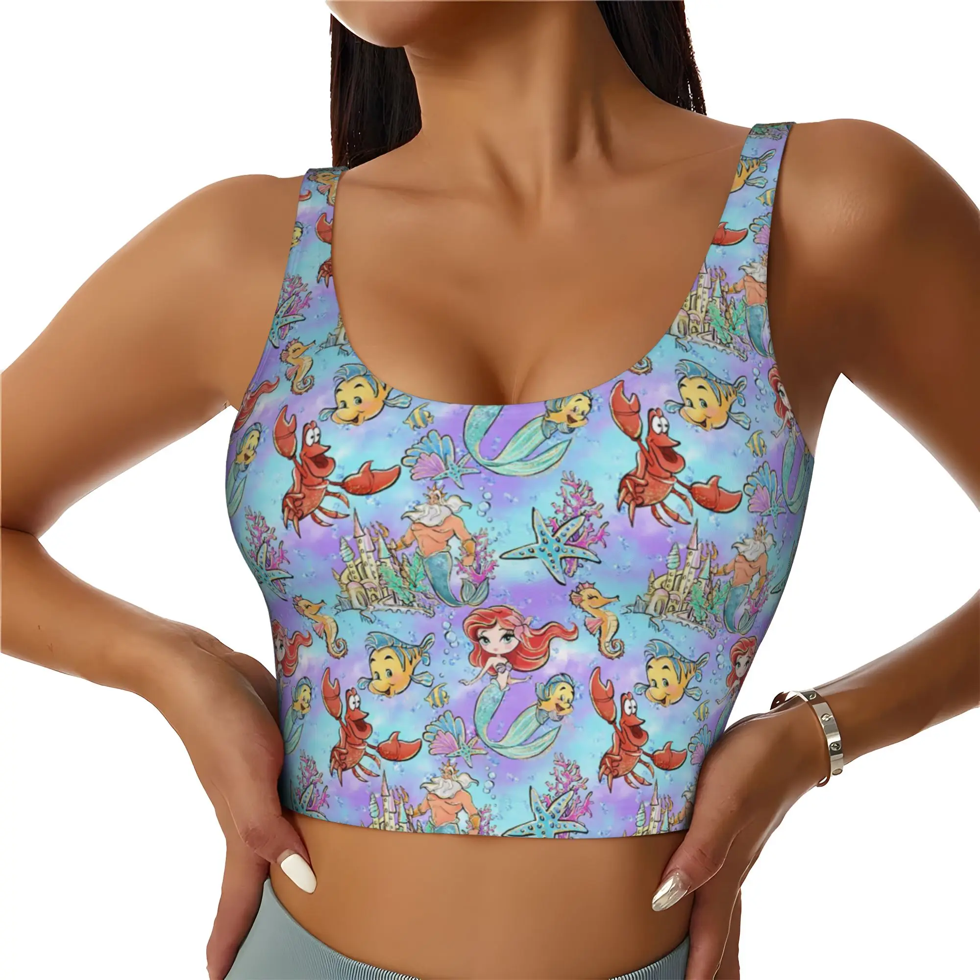 Custom High Impact Littles Anime Mermaides Sports Bra Women's  Gym Workout Yoga Crop Top