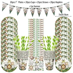 Zestaw jednorazowych zastaw stołowych na imprezę z dżungli Safari Animal Party Theme Paper Plate Cup Tablecloth Birthday Party Decoration Baby Shower