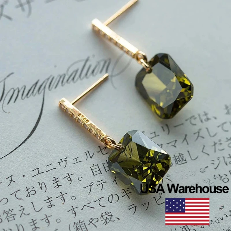 

Винтажные модные серьги-гвоздики из стерлингового серебра 925 пробы с квадратным цирконом, оливково-зеленые серьги-гвоздики для женщин, юбилейные ювелирные изделия высокого качества