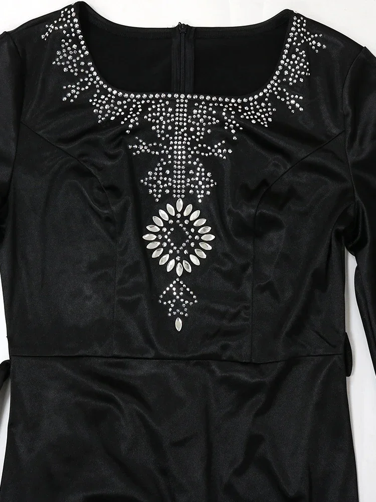 Evening Party Dress Diamonds Muslim Women Abaya Split Slim Vestidos Dubai Arab Turkey Ramadan Abayas Caftan Kaftan Eid Elegant