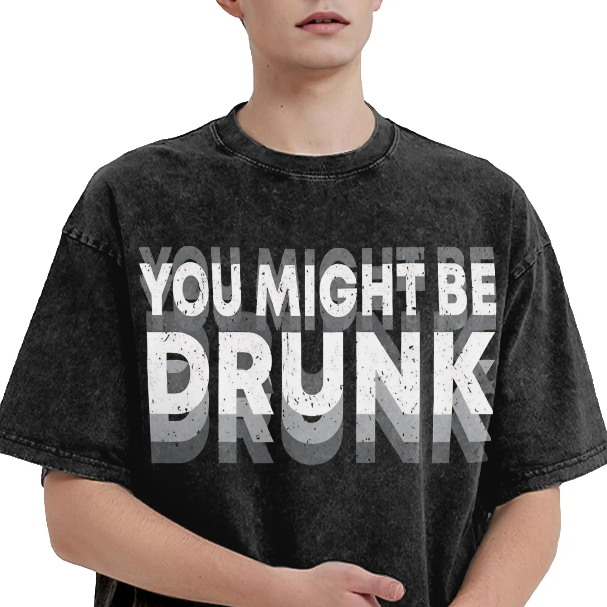 Vintage You Might Be Drunk Funny Dizzy Vintage Washed T-Shirt Men Round Neck Short Sleeve Tops  Cotton Summer TopsTops