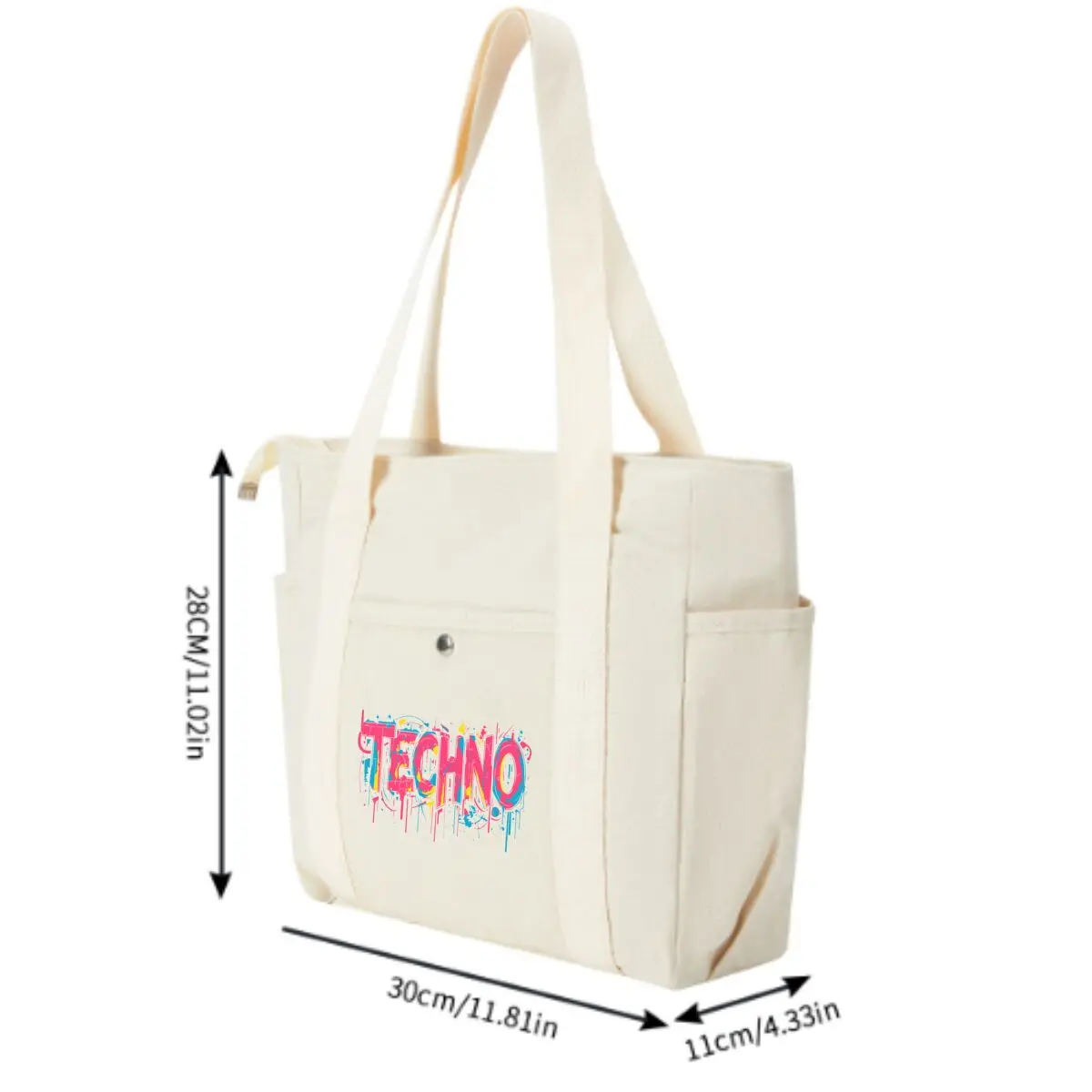 TECHNO Graffiti - Style Text Large Capacity Tote Canvas Bag for Work Outgoing High Appearance Commuting