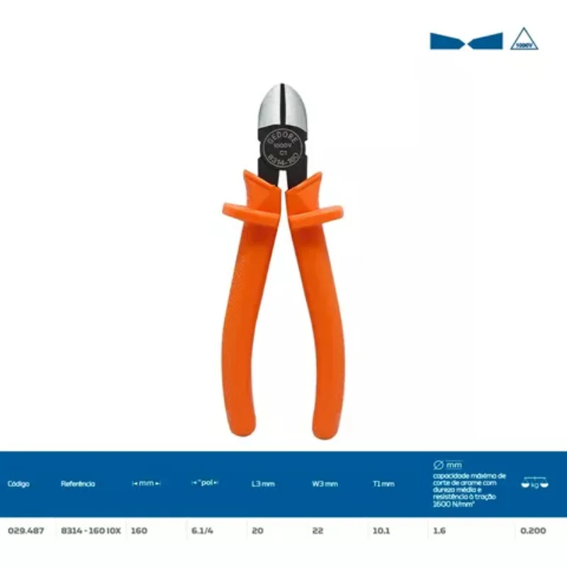 Insulated 1000v Diagonal Cutting Pliers 6.1/4 - 8314-160 - Precision Cutting Pliers