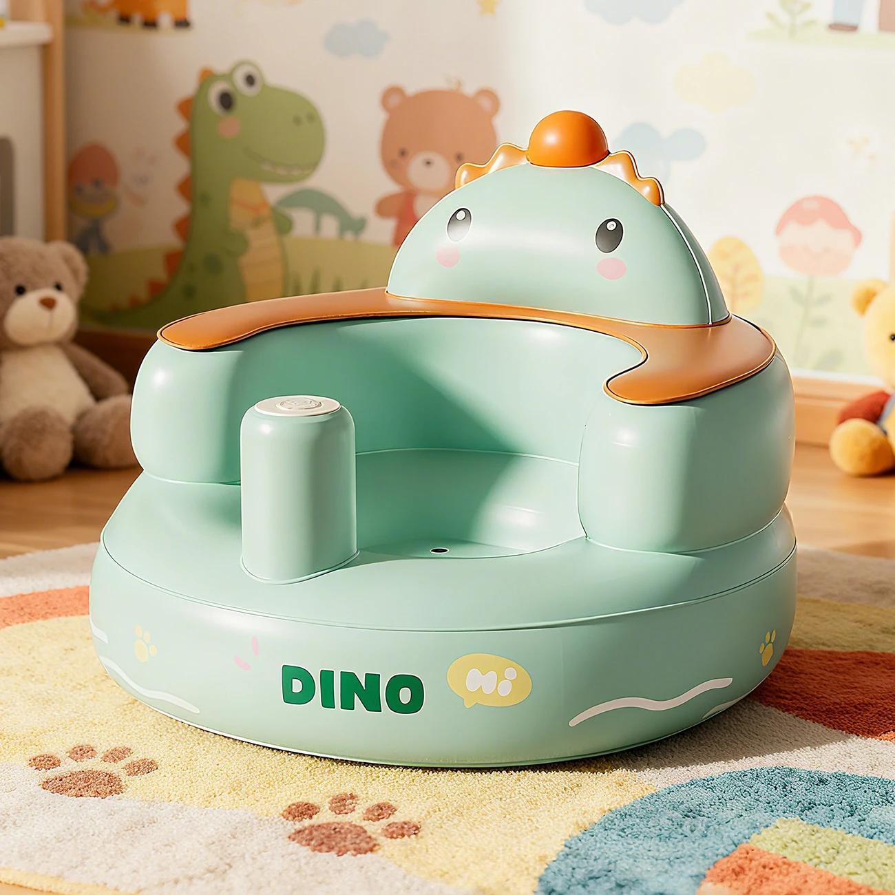 قطعة واحدة من كرسي الأطفال القابل للنفخ مع مضخة هواء مدمجة، يجلسني على الأرض للطفل بعمر 3 أشهر #2