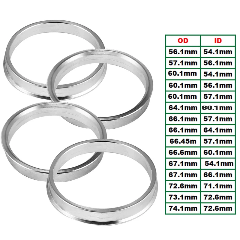 Car Aluminum Alloy Wheel Hub Centric Rings center Bore 60.1-57.1 64.1-60.1 67.1-56.6  73.1-59.5 73.1-67.1