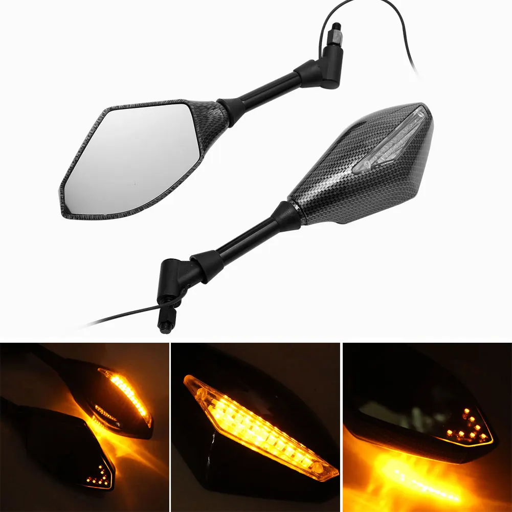 2 X LED Turn Lights Side Mirrors with LED Turn Signal Indicator 10mm Motorcycle Rearview Mirror For Honda Suzuki Yamaha Ducati