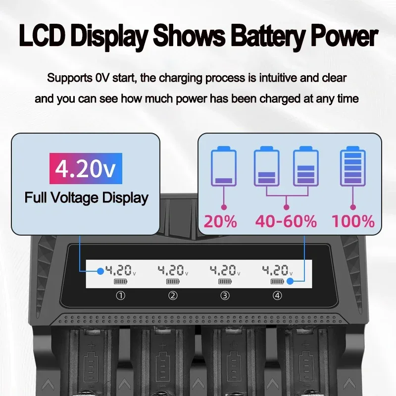 1/2/4 Slots Intelligent LCD Battery Charger for 18650 4.2V Rechargeable Lithium Battery 1.2V Rechargeable NI-MH AA/AAA Battery