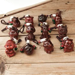 Red Sandalwood Wooden Carved Zodiac Snake Rabbit dragon Miniature Animal Figurine Set Ornament DIY Keychain Pendant funny gifts