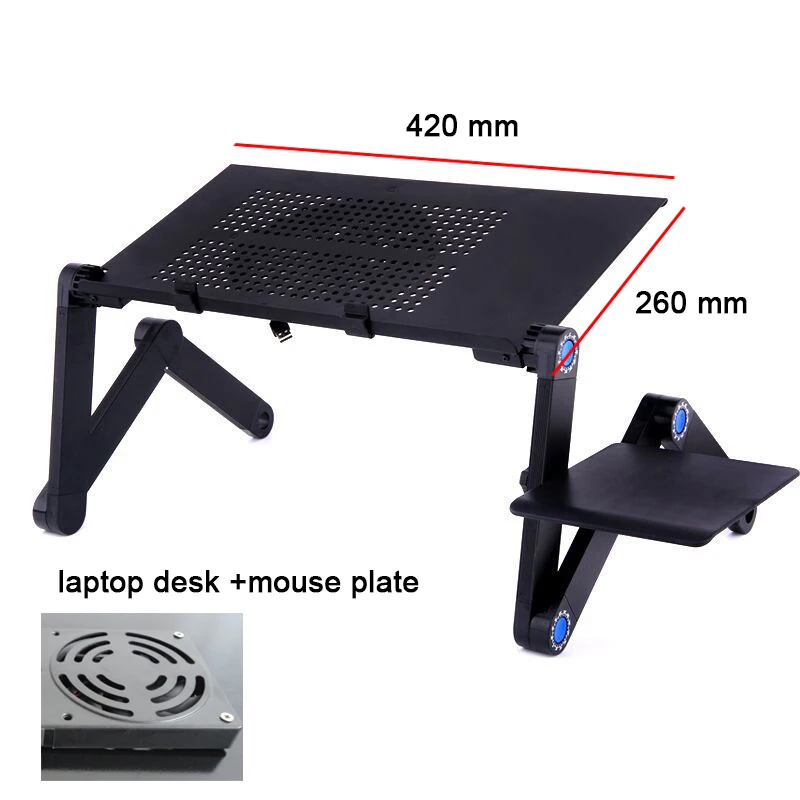 โต๊ะแล็ปท็อปปรับขาตั้ง Cooler พัดลมแบบพกพา Ergonomic Lapdesk สำหรับเตียงโซฟา PC โน้ตบุ๊คตารางโต๊ะแผ่นอลูมิเนียม