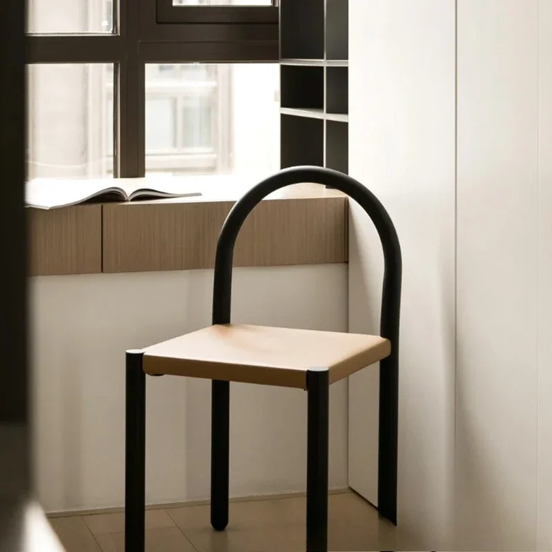 Nordic dining wrought iron chair designer saddle leather equal negotiation household simple creative leisure chair