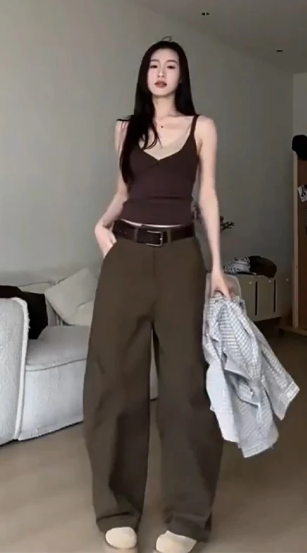 Pantalones Cargo para mujer, pantalones coreanos de nailon para las cuatro estaciones, cordones, bolsillos, secado rápido, entrenamiento elástico, versátil, Vintage