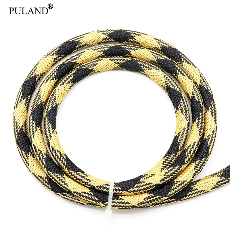 1~50m Black Yellow PET Braid Sleeve 2/4/6/8/10/12/16mm High Density Sleeving Snake Skin Cable Wrap Sheath For Electric Cables