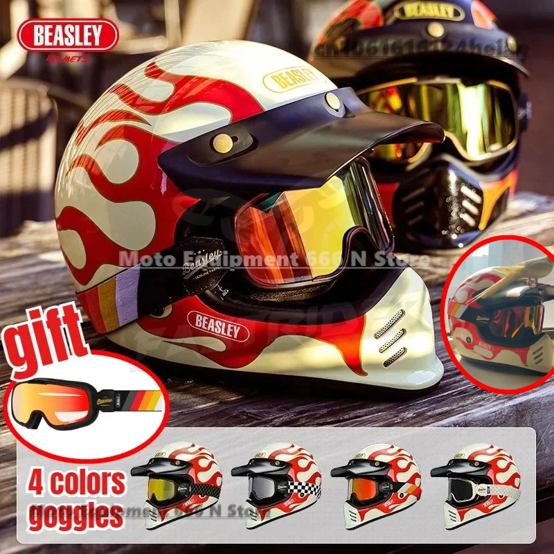 

Beasley Motorcycle Full Face Helmet Capacete Jet Helmet Vintage Motorbike All Seasons helmet DOT ECE Approved