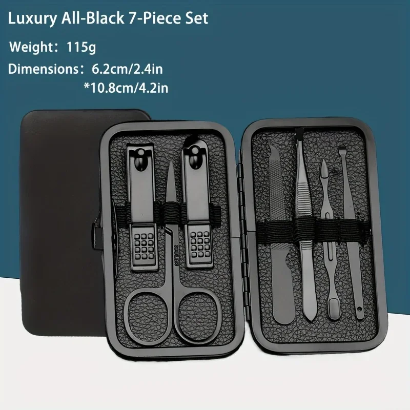 7-18 Piece Set of Black Stainless Steel Nail Clippers Complete Set of Nail Clippers Acne Needles Foot Clippers Beauty Pliers