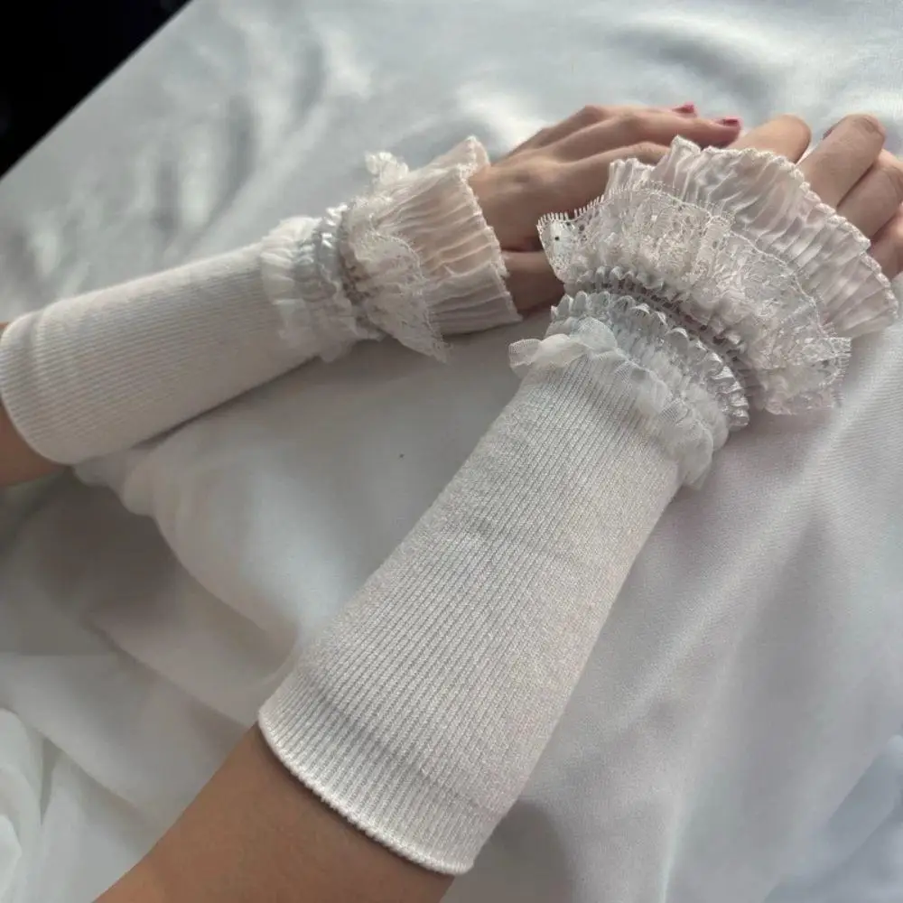 Mujeres encaje volantes puño codo manga Otoño Invierno desmontable manga falsa cubiertas de brazo Color sólido suéter decorativo 	 Calentadores de brazos