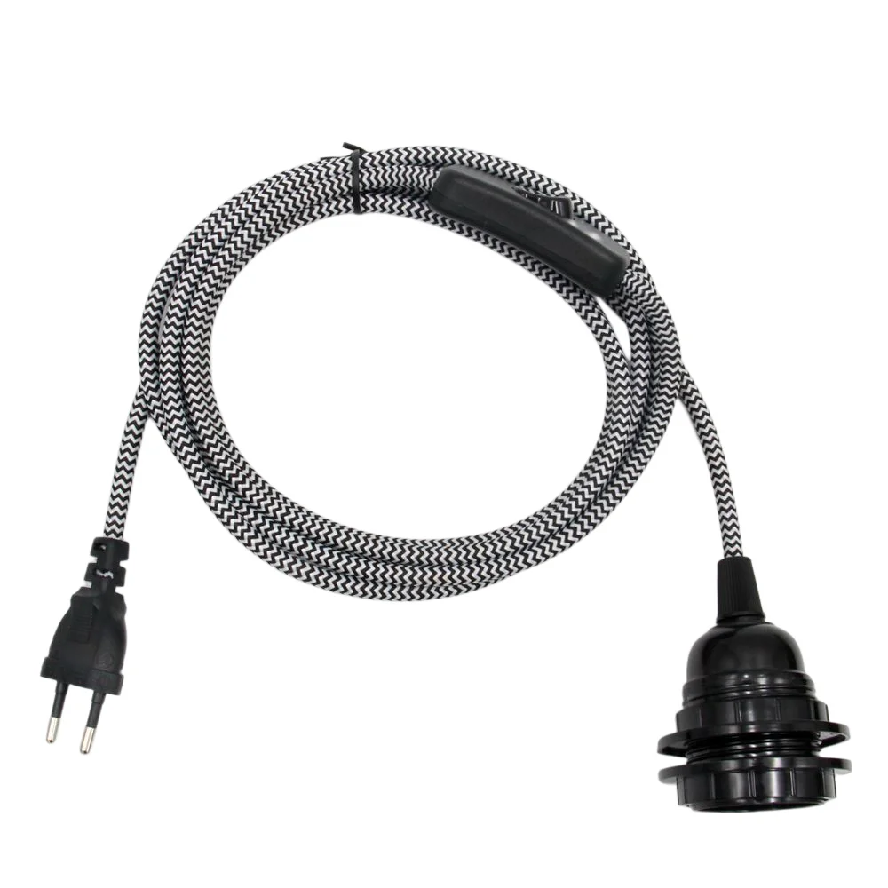 

220V AC EU Plug Lamp Cord with Switch E27 Threaded Lamp Holder Lampshade Rings For Indoor Decor Hanging Light