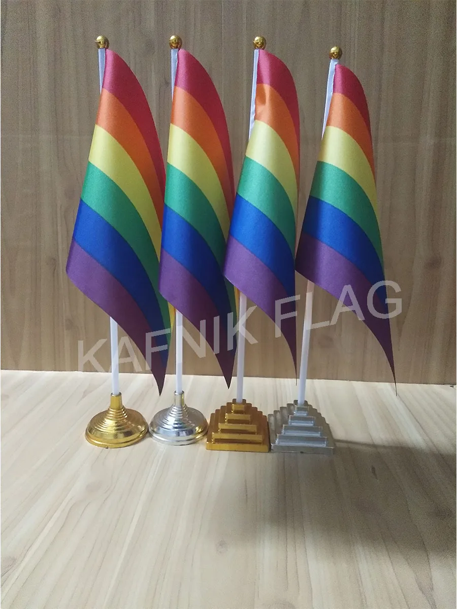 KAFNIK, 5/10 pcs a Lot Rainbow/gay/LGBT Table Desk Flag Banner 14*21 cm Flag / Plastic Flags or Suction Cups for Your Choice