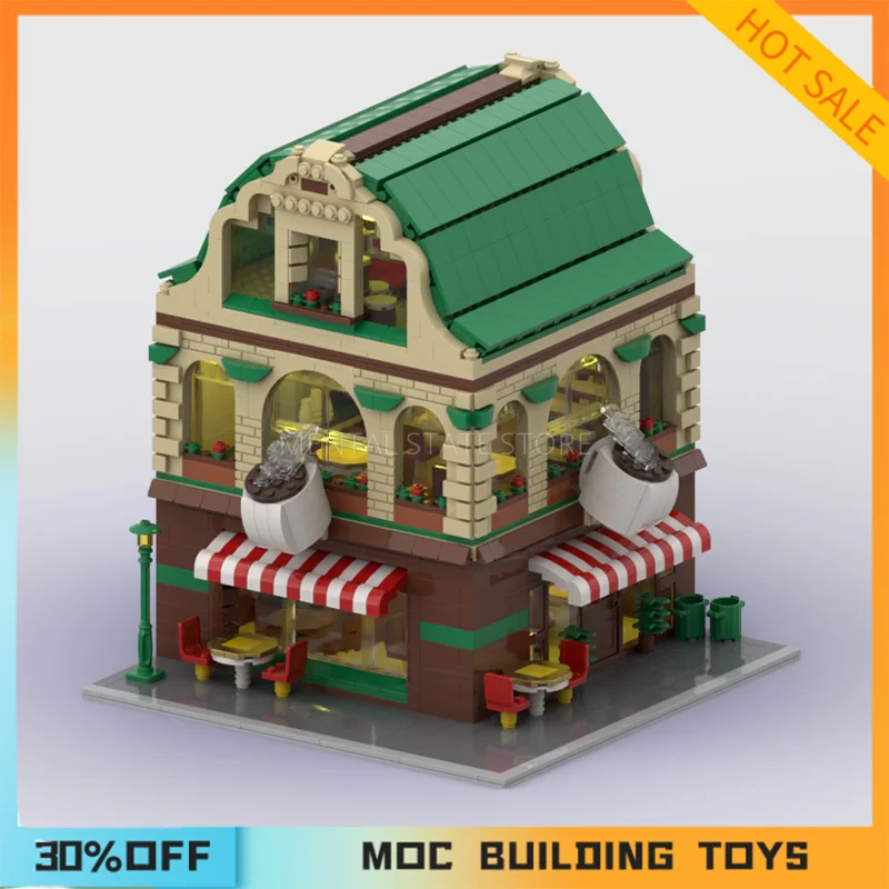 2288PCS Customized MOC Modular Coffee Shop Street View Building Blocks Technology Bricks DIY Creative Assembly Toy Holiday Gifts