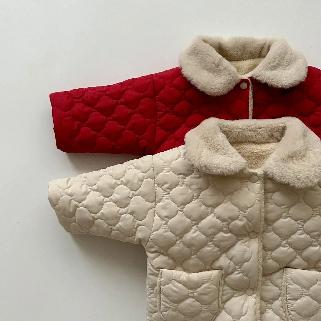 2024 Ins Korea Winter Infant Baby Jacket Thickened Bow Hooded Toddler Girls Outerwear Newborn Girls Insulation Cotton Coat