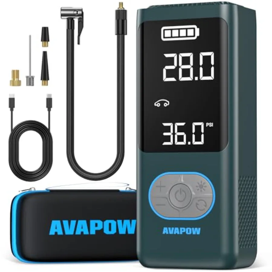 

AP18 Tire Inflator Portable Air Compressor 300 Faster 150 PSI Cordless Air Pump with Tire Pressure Gauge 3.7 Dual LCD Screen Au