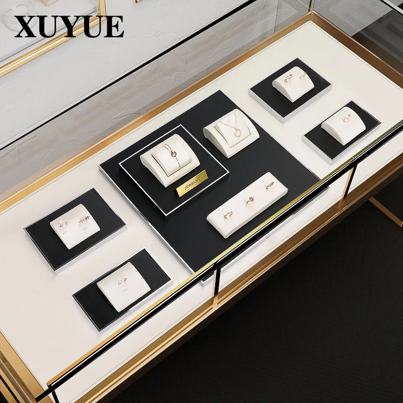 Jewelry display rack black with beige display necklace pendant ring counter high-end jewelry display set