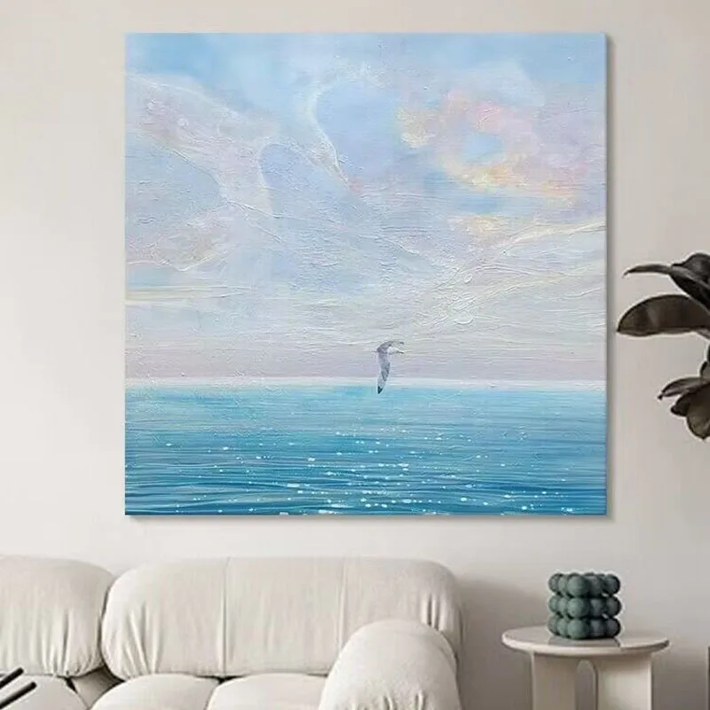 Modern Abstraction Blue Sky and Sea Hand Drawn Oil Painting Bedroom For Home Decoration Bedroom Dining Room Living Sofa Mural