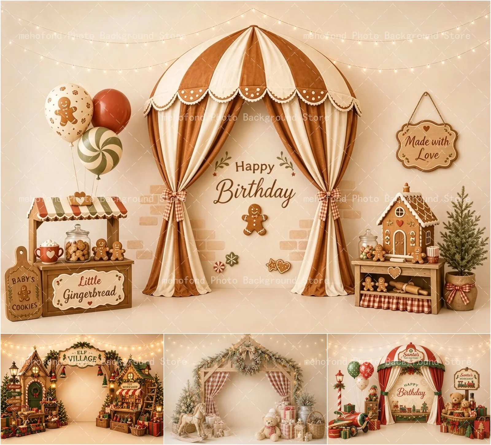 Mehofond Weihnachts-Lebkuchenmann Retro Karamellbraun Fotografie-Zelt-Design Kindergeburtstag Familienfest Fotohintergrund