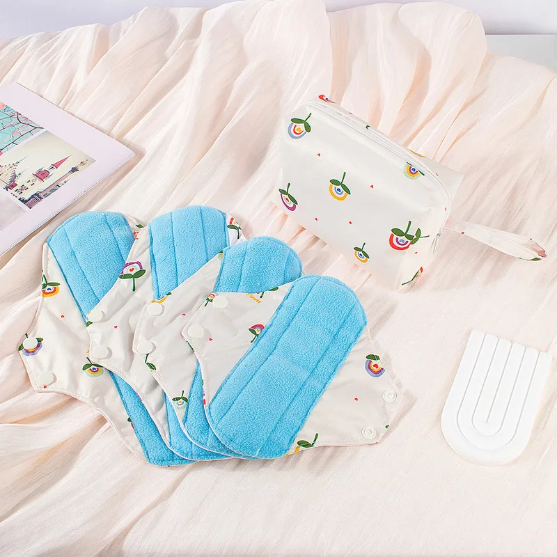 Blue Fleece Reusable Sanitary Pads Set Washable Incontinence Maternity Care Liners Menstrual Period Female Menstrual Pad
