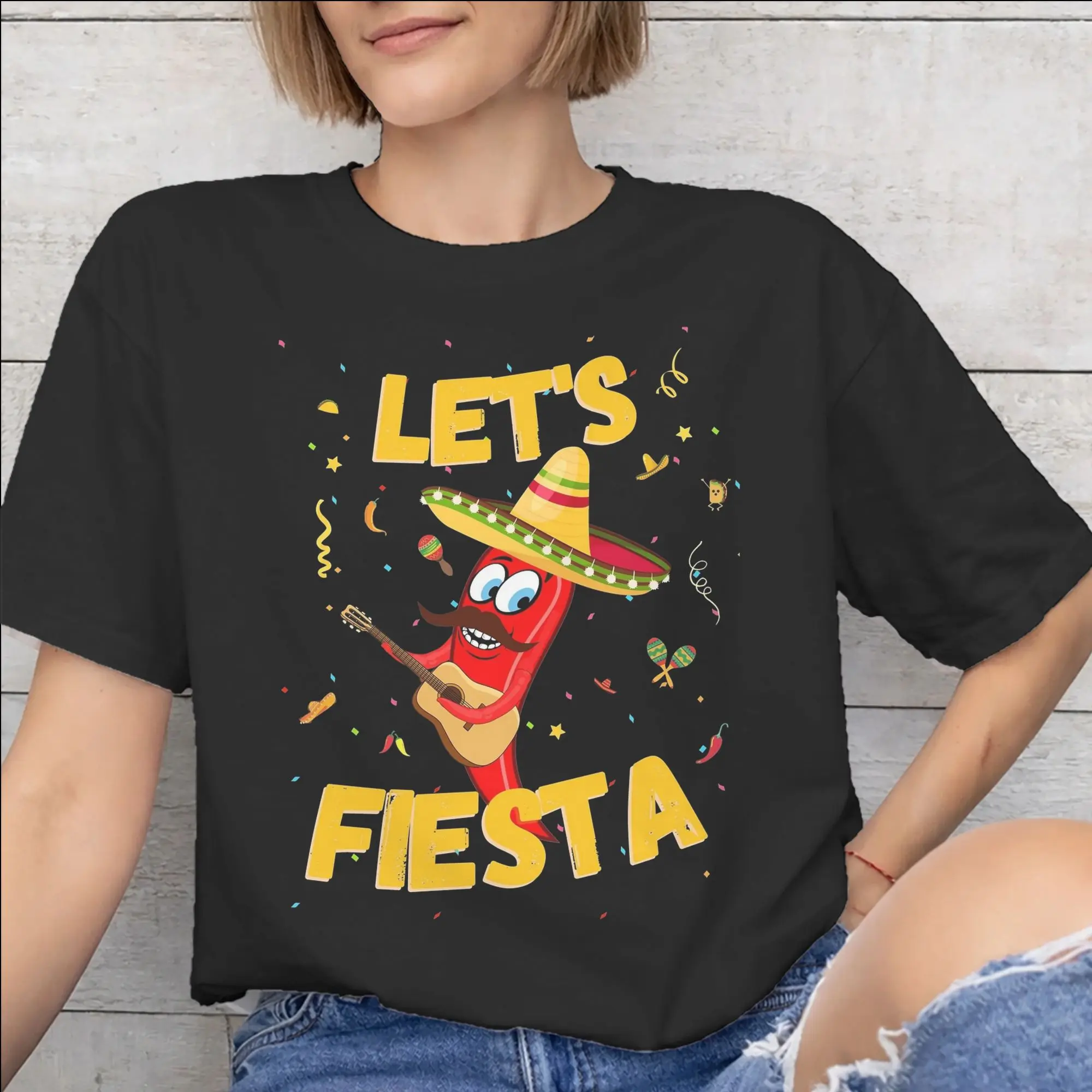 Let's Fiesta Cinco De Mayo  Tee Shirt for Men Women Gift T Shirts  100% Cotton Clothing