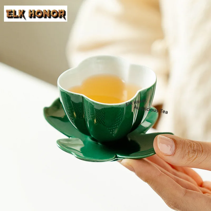 2pc/lot Jade Green Teacup Vintage Tea Bowl Tea Pair Tea-tasting Smelling Cup Jianzhan Master Cup Chinese Tableware Crafts 40ml