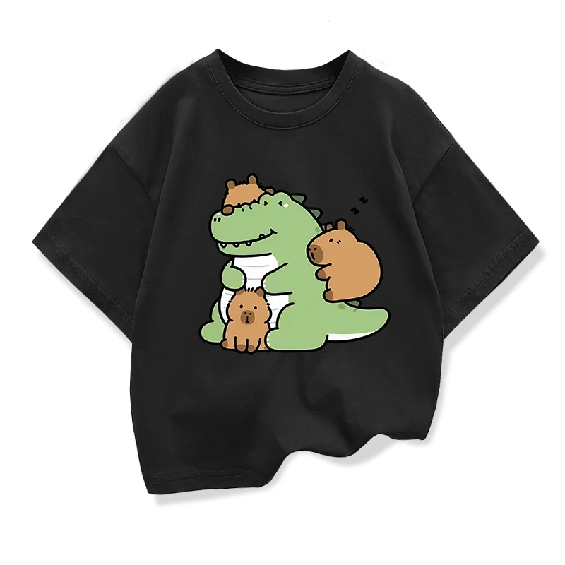 Children's  Capybara Printed T-shirts Baby T-Shirt Cartoon Boys Summer Clothes O-Neck Kids Shirt Fashion Parent-child Outfit
