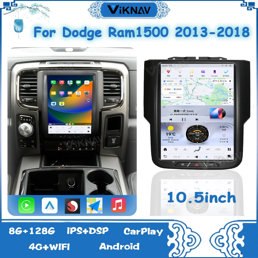 

Viknav новейший автомобильный радиоприемник Android13 для Dodge Ram 1500 2013-2018, беспроводной Carplay, авто GPS, BT, Wi-Fi, навигация, DSP, мультимедийный блок
